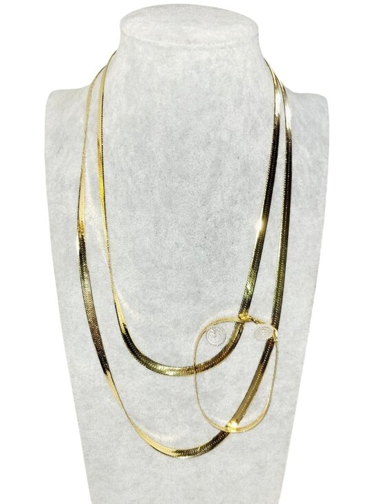MBC Jewelry - Two Gold Plated Sterling Silver Herringbone Snake Chain Necklaces and Bracelet